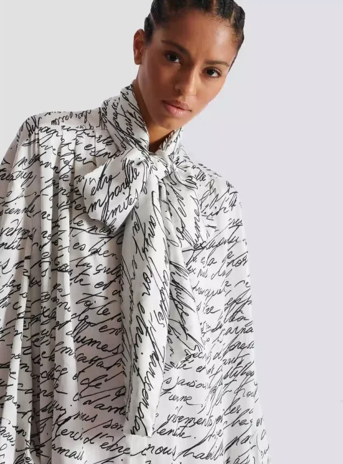 Pussy-bow shirt with “Love Letter” print Pussy-bow shirt with “Love Letter” print