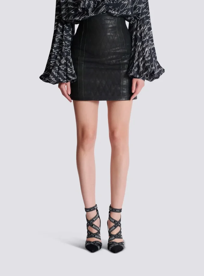 Quilted lambskin skirt with diamond motif Quilted lambskin skirt with diamond motif