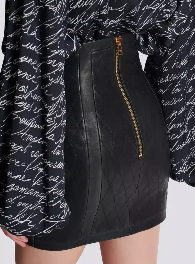 Quilted lambskin skirt with diamond motif Quilted lambskin skirt with diamond motif