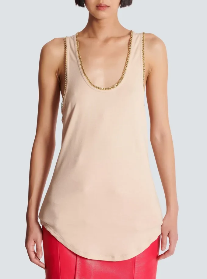 Relaxed jersey tank top with chains
