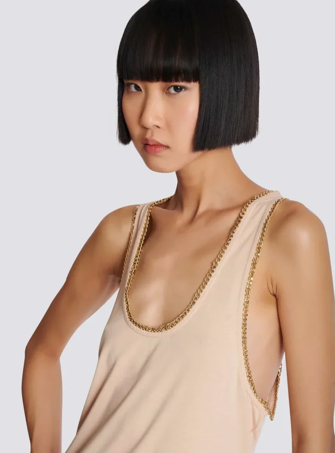Relaxed jersey tank top with chains