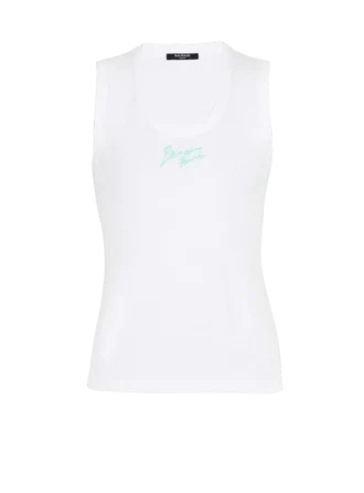 Relaxed tank top with Balmain Paris Brush print