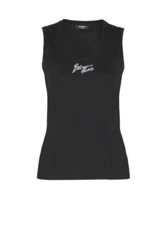 Relaxed tank top with Balmain Paris Brush print