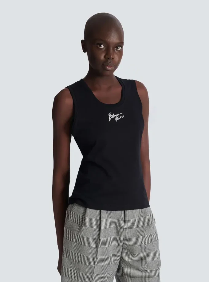 Relaxed tank top with Balmain Paris Brush print Relaxed tank top with Balmain Paris Brush print