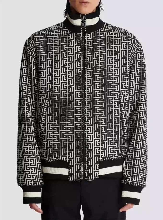 Reversible monogrammed bomber jacket