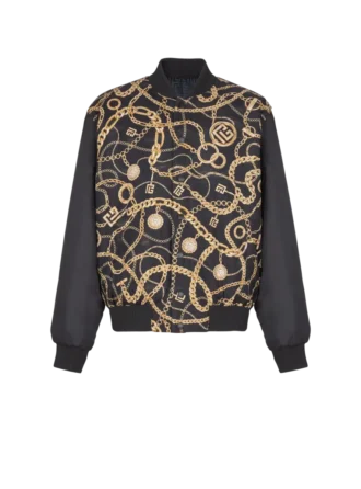 Reversible printed bomber jacket with Chaînes pattern