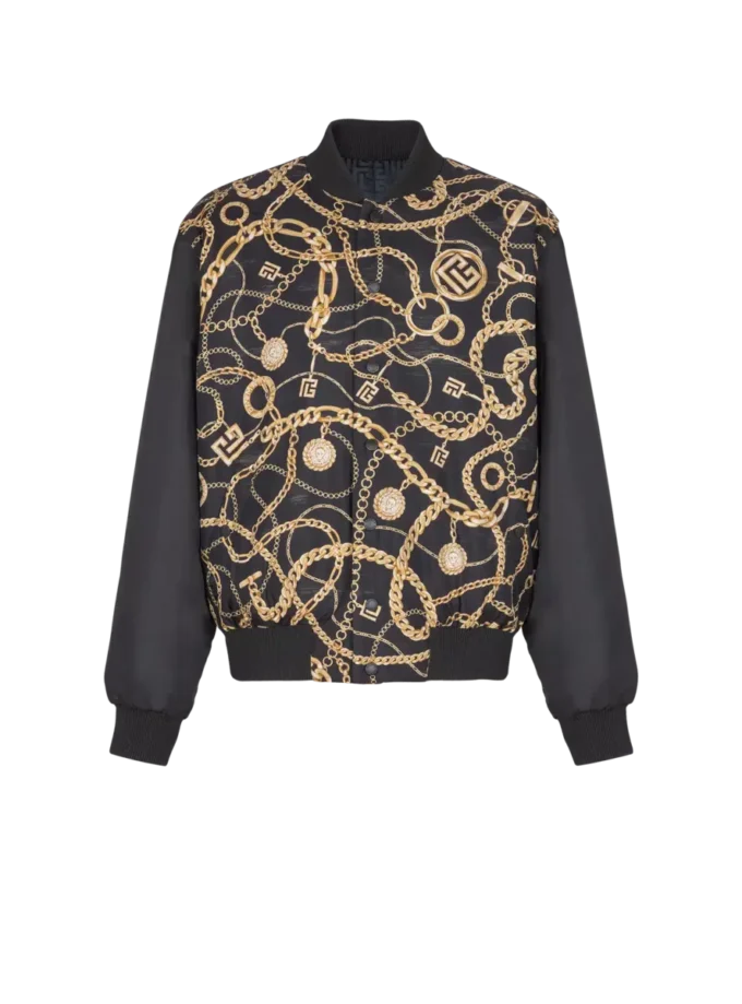 Reversible printed bomber jacket with Chaînes pattern Reversible printed bomber jacket with Chaînes pattern