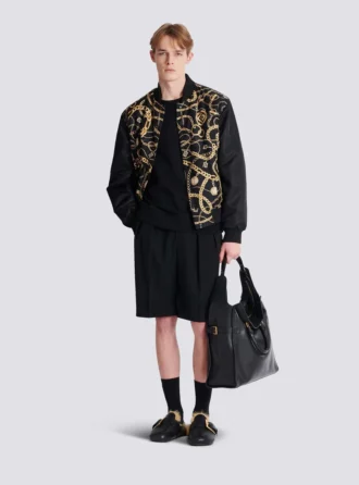 Reversible printed bomber jacket with Chaînes pattern