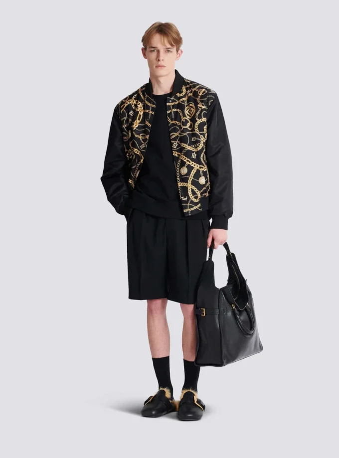 Reversible printed bomber jacket with Chaînes pattern Reversible printed bomber jacket with Chaînes pattern