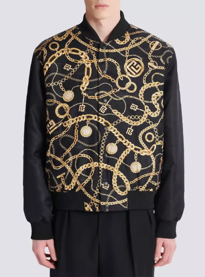 Reversible printed bomber jacket with Chaînes pattern Reversible printed bomber jacket with Chaînes pattern