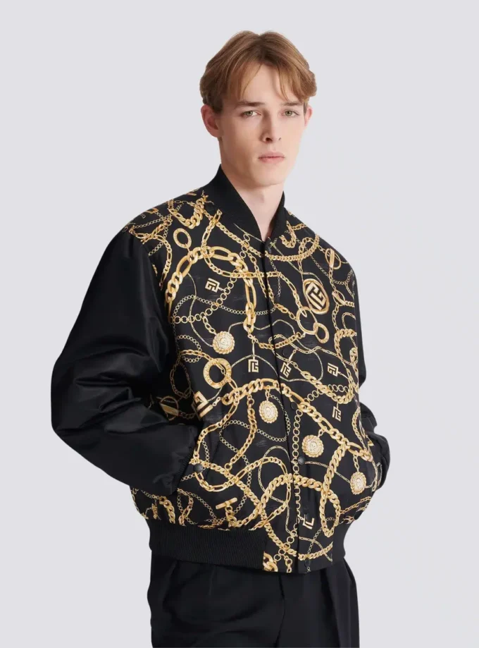 Reversible printed bomber jacket with Chaînes pattern Reversible printed bomber jacket with Chaînes pattern