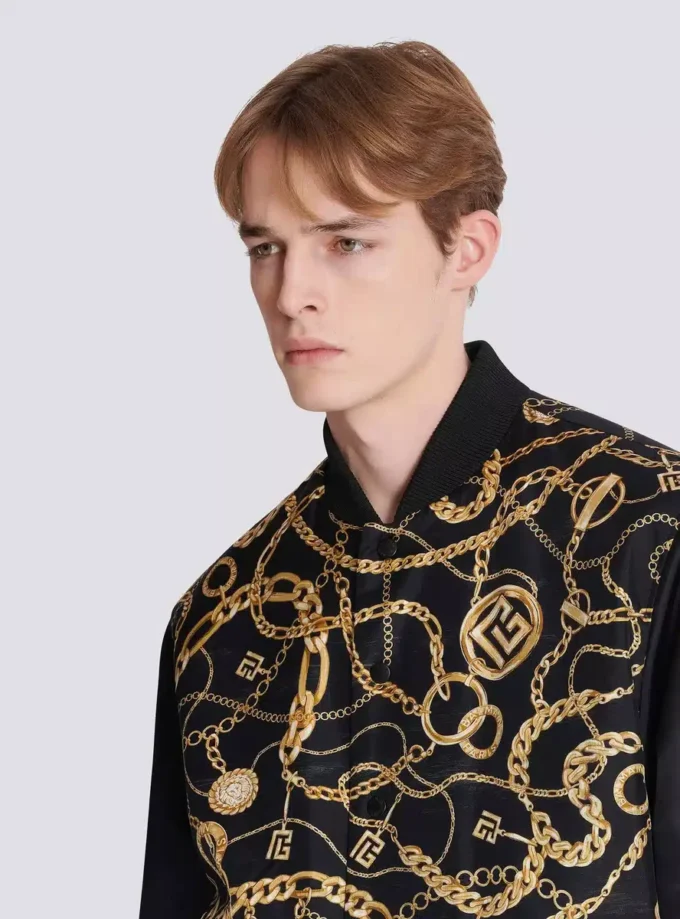 Reversible printed bomber jacket with Chaînes pattern Reversible printed bomber jacket with Chaînes pattern