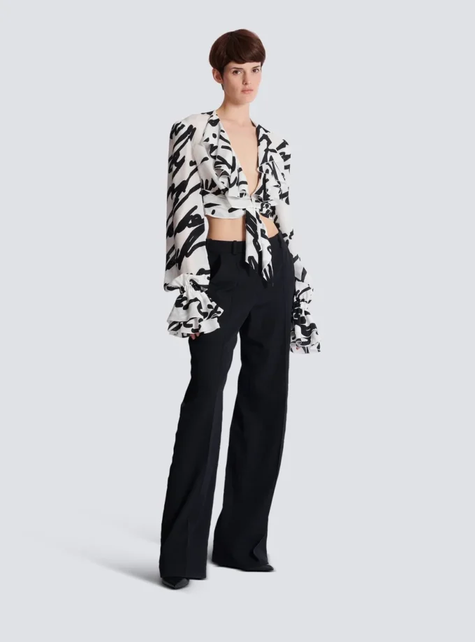 Ruffled love letter knotted crop shirt Ruffled love letter knotted crop shirt