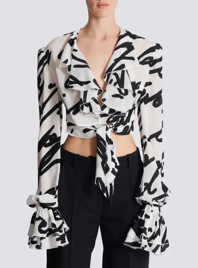Ruffled love letter knotted crop shirt Ruffled love letter knotted crop shirt