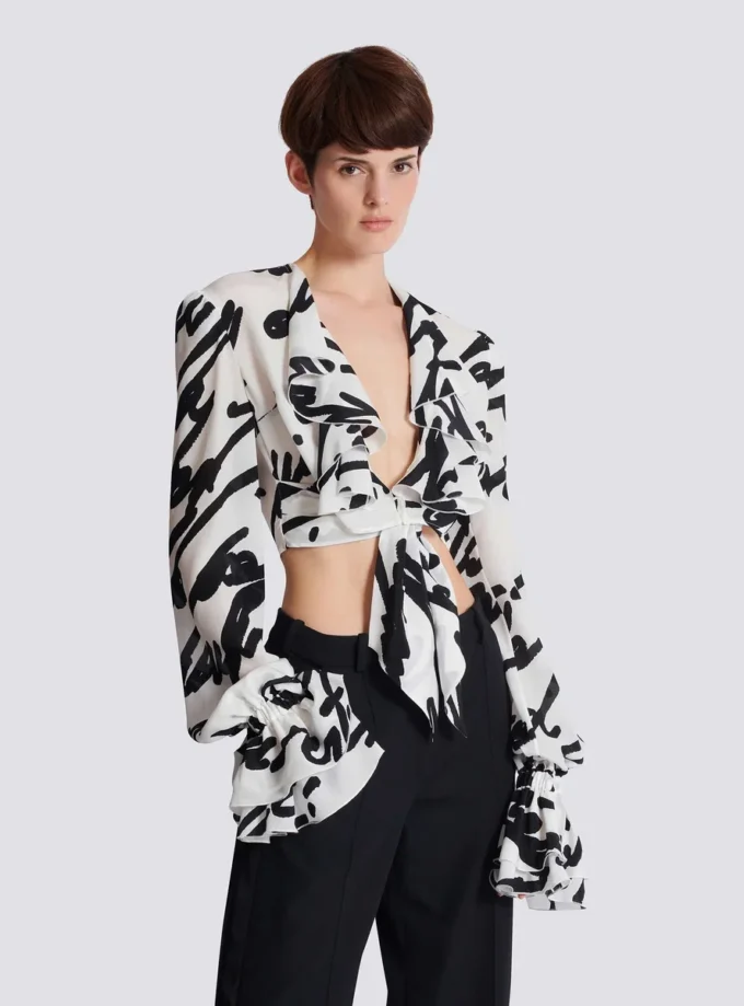 Ruffled love letter knotted crop shirt Ruffled love letter knotted crop shirt