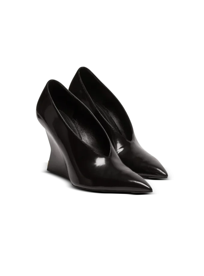 Shiny lambskin Wedge pumps