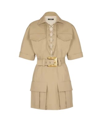 Short cotton gabardine lace-up dress