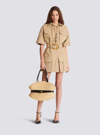 Short cotton gabardine lace-up dress