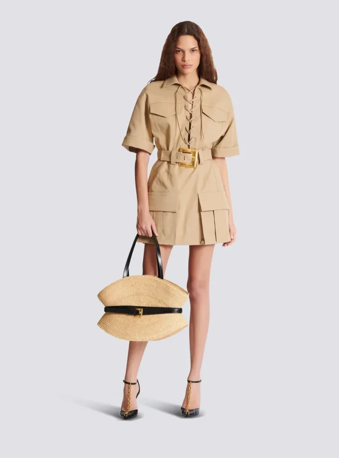 Short cotton gabardine lace-up dress Short cotton gabardine lace-up dress