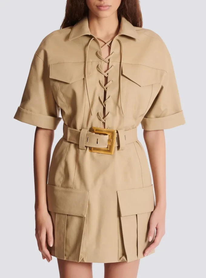 Short cotton gabardine lace-up dress Short cotton gabardine lace-up dress