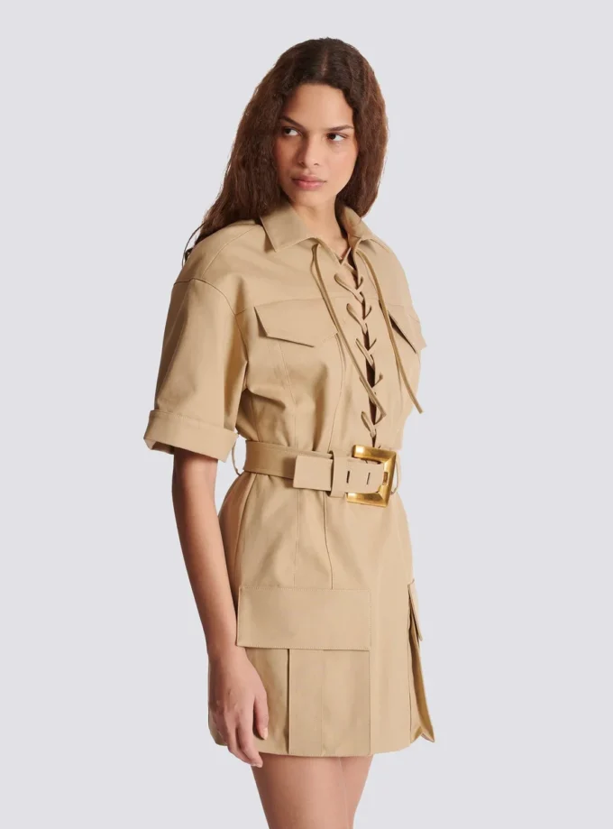 Short cotton gabardine lace-up dress Short cotton gabardine lace-up dress