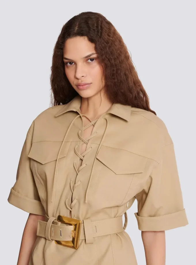 Short cotton gabardine lace-up dress Short cotton gabardine lace-up dress