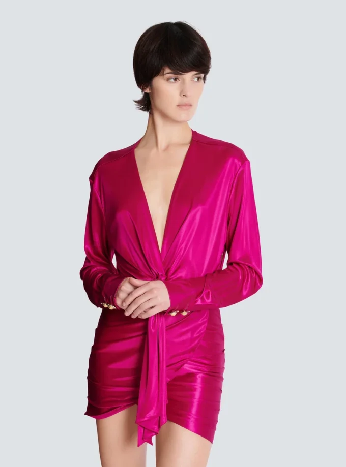 Short draped interlock jersey dress Short draped interlock jersey dress