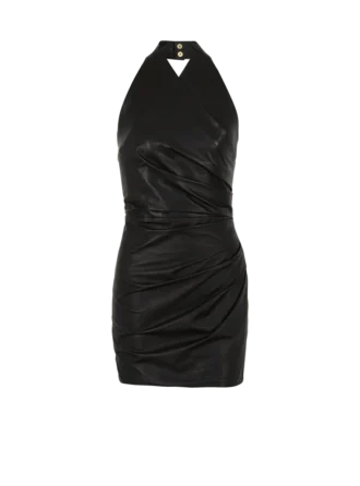 Short draped leather halterneck dress