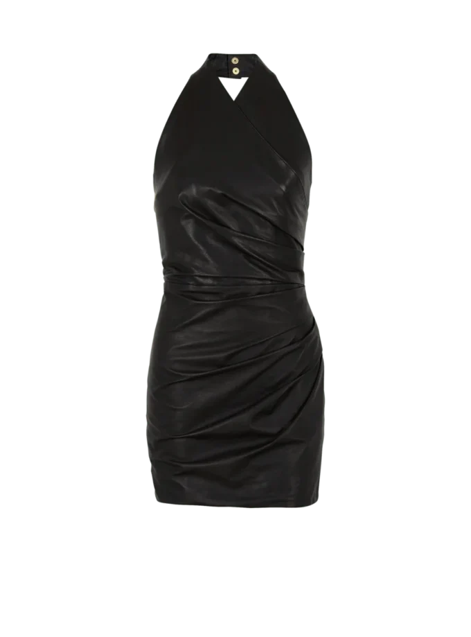 Short draped leather halterneck dress Short draped leather halterneck dress