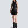 Short draped leather halterneck dress Short draped leather halterneck dress