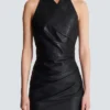 Short draped leather halterneck dress Short draped leather halterneck dress