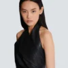 Short draped leather halterneck dress Short draped leather halterneck dress