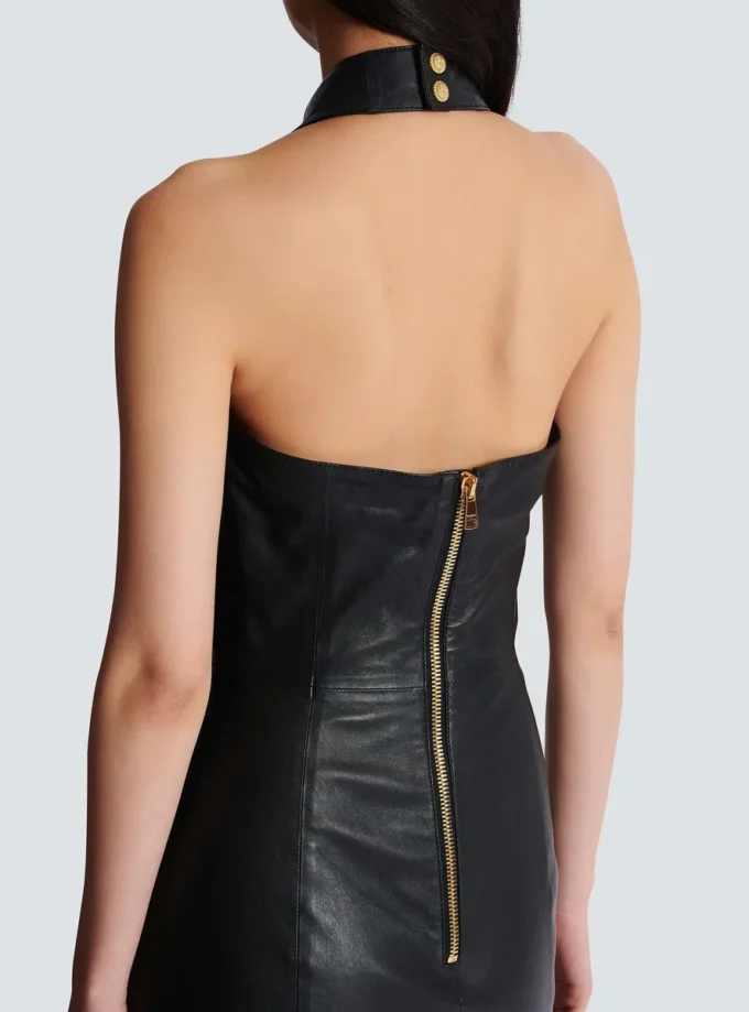 Short draped leather halterneck dress Short draped leather halterneck dress