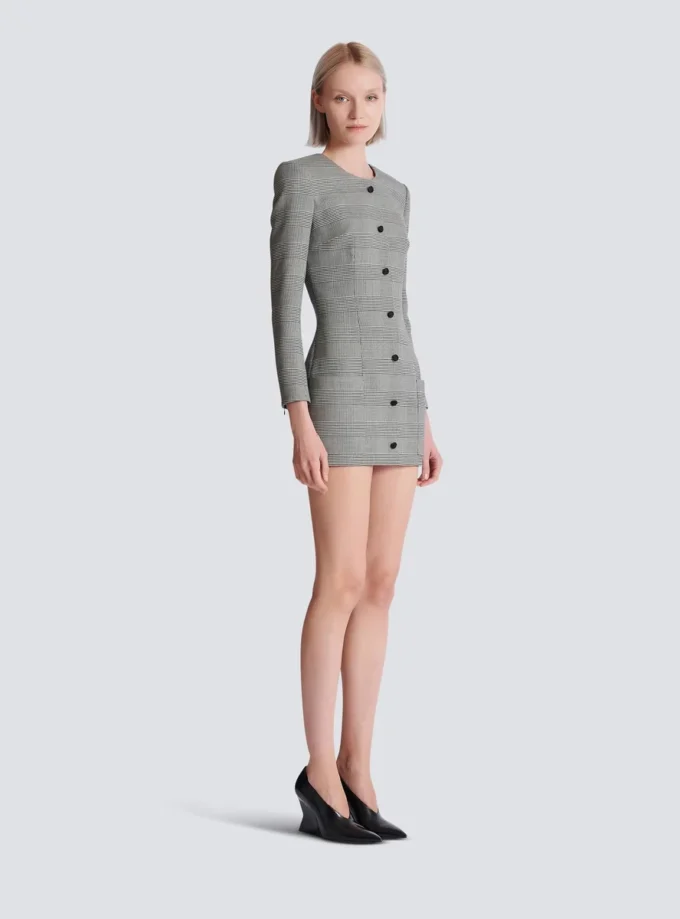 Short dress in Prince of Wales jacquard Short dress in Prince of Wales jacquard