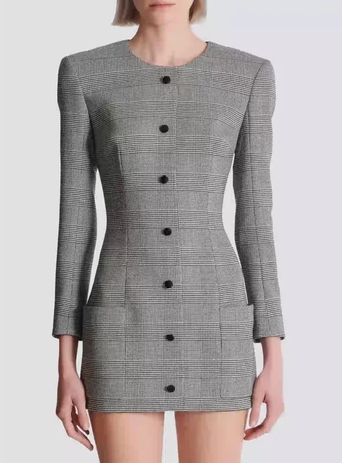 Short dress in Prince of Wales jacquard Short dress in Prince of Wales jacquard