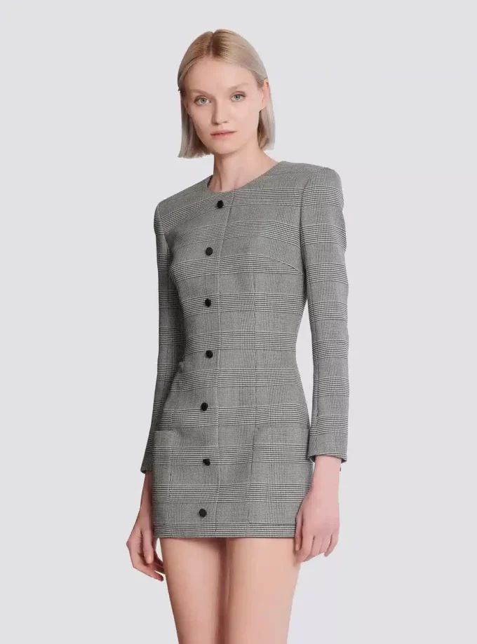 Short dress in Prince of Wales jacquard Short dress in Prince of Wales jacquard