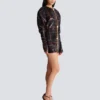 Short embroidered plaid dress
