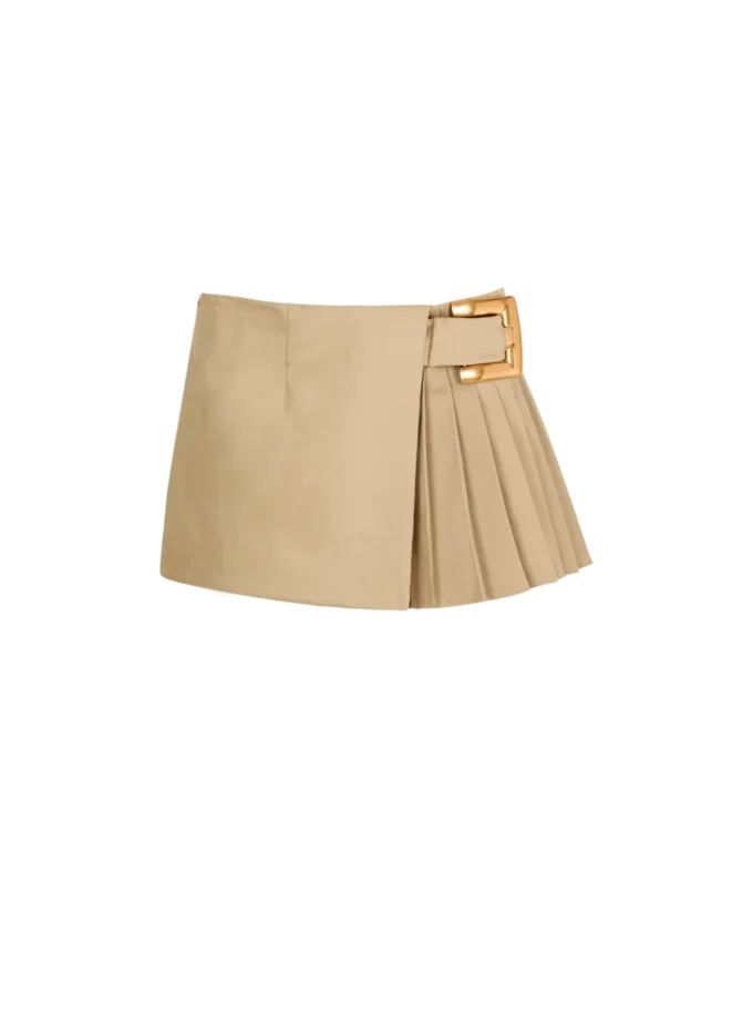 Short gabardine skirt with belt detail
