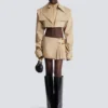 Short gabardine skirt with belt detail