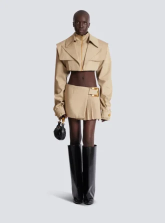 short gabardine skirt with belt detail 2 330x446 - Short gabardine skirt with belt detail