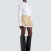 Short gabardine skirt with belt detail