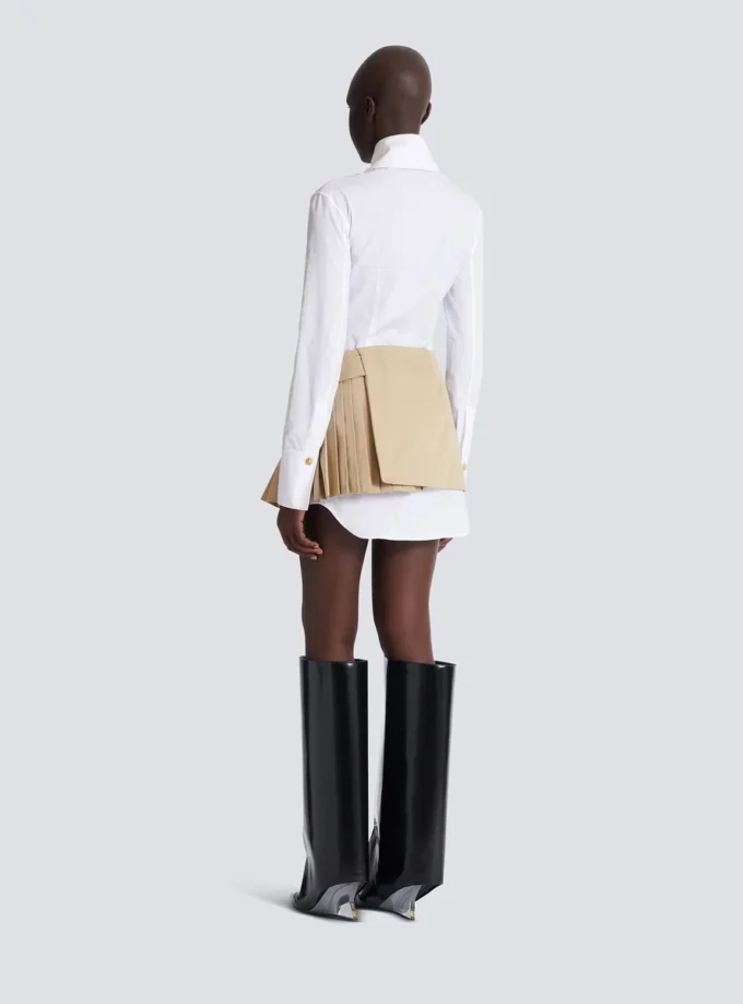 Short gabardine skirt with belt detail