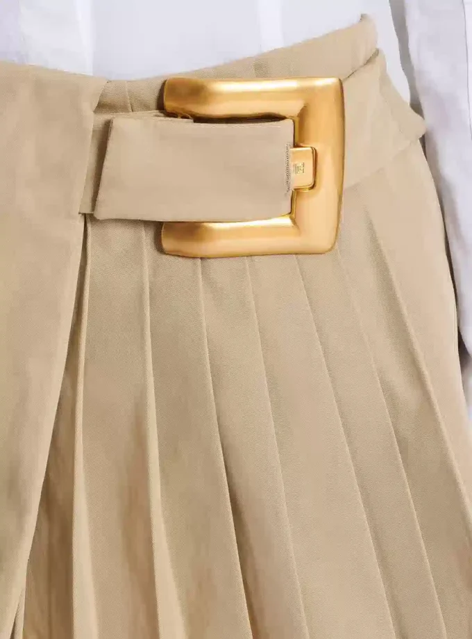 Short gabardine skirt with belt detail