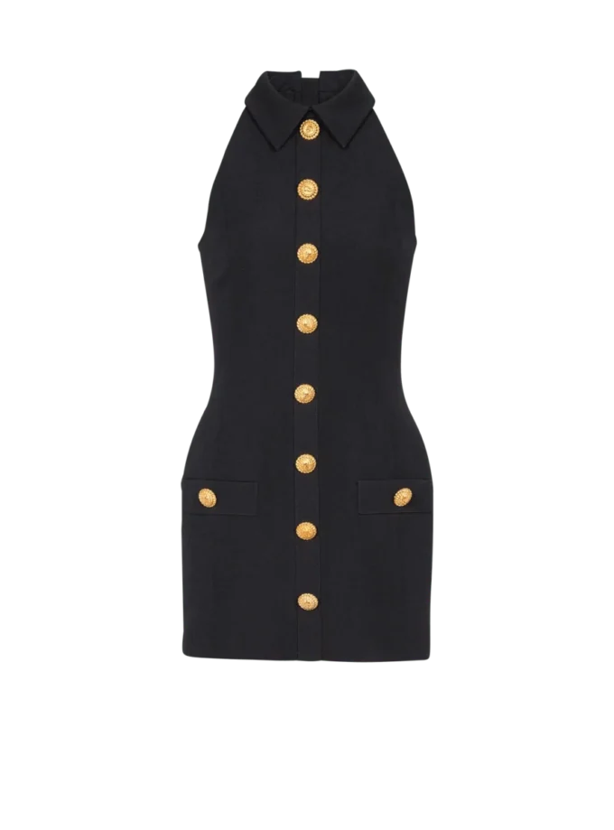 Short grain de poudre dress with buttons