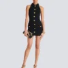Short grain de poudre dress with buttons