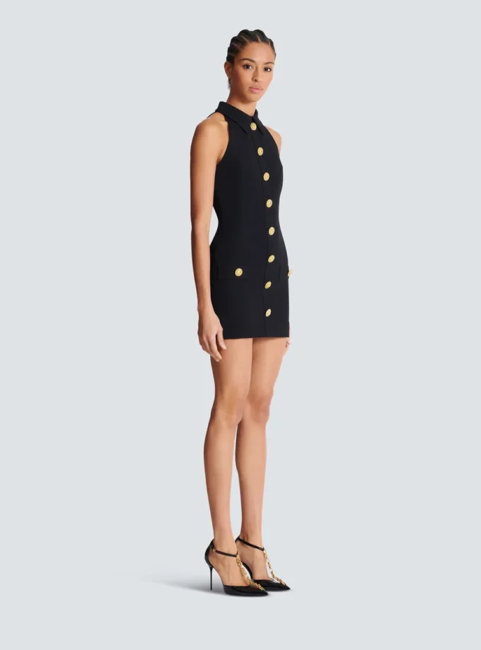 Short grain de poudre dress with buttons