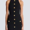 Short grain de poudre dress with buttons