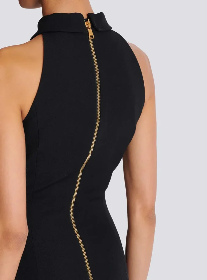Short grain de poudre dress with buttons