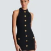 Short grain de poudre dress with buttons