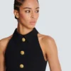 Short grain de poudre dress with buttons